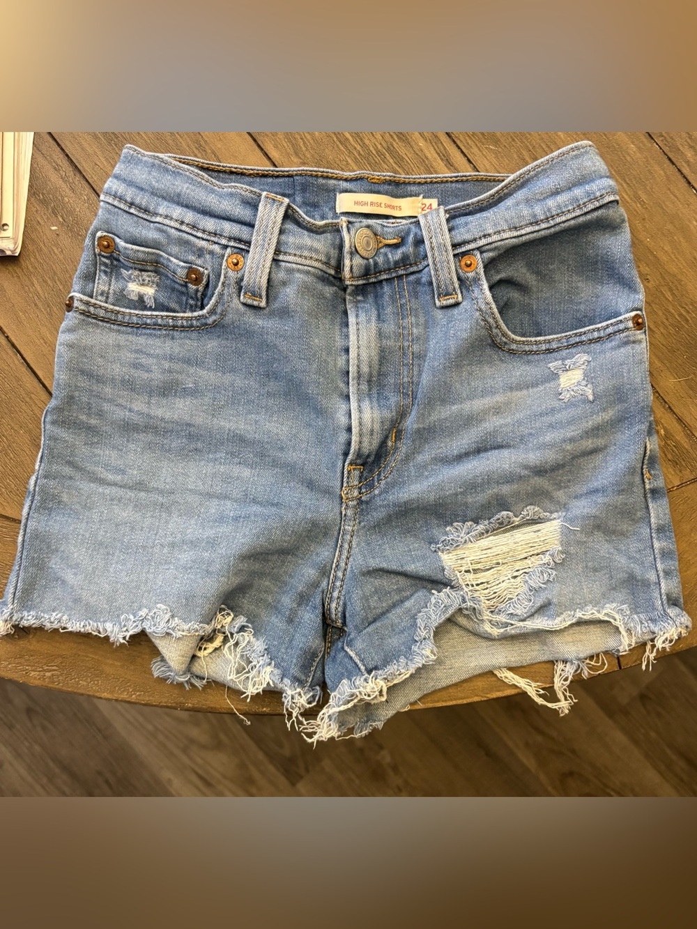 Levi's Light Blue Distressed High-Rise Denim Shorts
